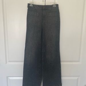 Black wash wide leg trouser pant